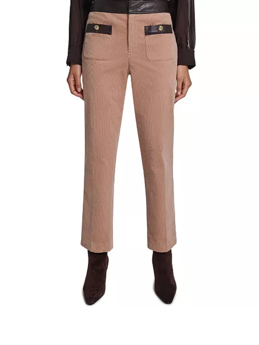 Karl Lagerfeld Tan Straight-Leg Patch Pocket Pants with Dark Trim